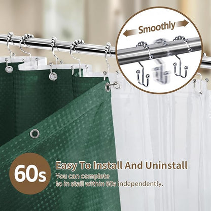 Siiluminisoy Shower Curtain and Liner Set, Waffle Shower Curtain Set with 12 Stainless Steel Hooks, Waterproof Luxury Fabric Shower Curtains for Bathroom and Hotel, Dark Green, 72" W x 84" H
