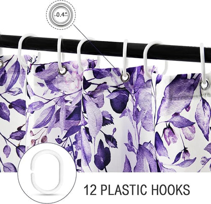 Purple Eucalyptus Shower Curtain, Watercolor Floral Print, 72x72 | Watercolor Plant Leaves Floral Print, Waterproof Fabric Bathroom Decor, Machine Washable, Rustproof Grommets