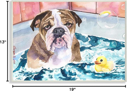 Stupell Industries 'English Bulldog In Bathtub Rubber Duck Bubbles', Wall Plaque Art, 19 x 13 Inches, Easy to Hang and Sturdy, Made in USA, by George Dyachenko