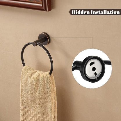 Bronze Bathroom Accessories, Oil Rubbed Bronze Hardware Set Includes 15 to 24 Inch Towel Bar Toilet Paper Holder Hand Towel Ring 2 Robe Hook Wall Mount 5 Pieces
