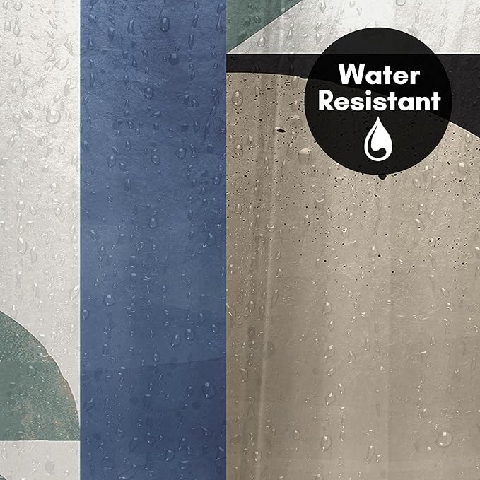 Americanflat 71x74 Geometric Shower Curtain - Water-Resistant Long Shower Curtain with Durable Metal Grommets and 12 Hooks - 100% Polyester - Sage Green, Slate Blue, Taupe, Ivory, Black and Maroon