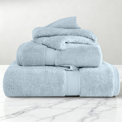 SUPERIOR Egyptian Cotton Ultra Plush & Absorbent, 3 Piece Set, Light Blue | Quick Dry, Soft Luxury Towel Set, Bath Essentials, Guest Bath, Spa, 1 Bath, 1 Hand, 1 Face Towels, Madeline Towels
