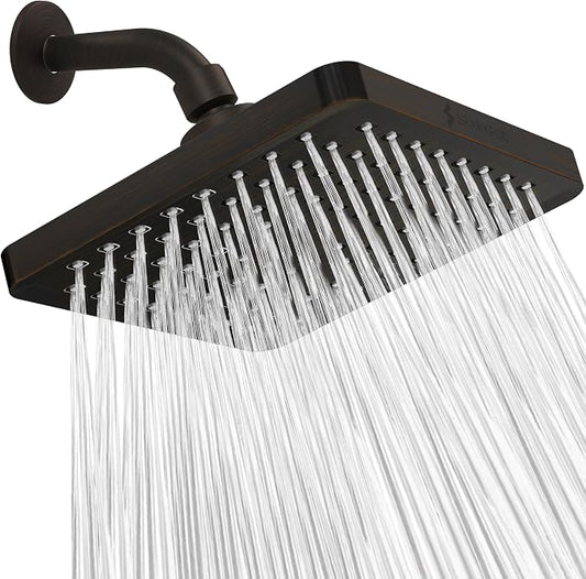 SparkPod Rain Shower Head, 8 Inch Square, Vintage Oil-Rubbed Bronze Finish | High Pressure Shower Heads, 90 Nozzles, Adjustable Showerhead, No Tools Needed, Universal Connection