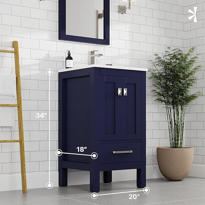 Eviva London 20 in. Blue Single Sink Bath Vanity with Carrara Quartz Top and Undermount Porcelain Sink