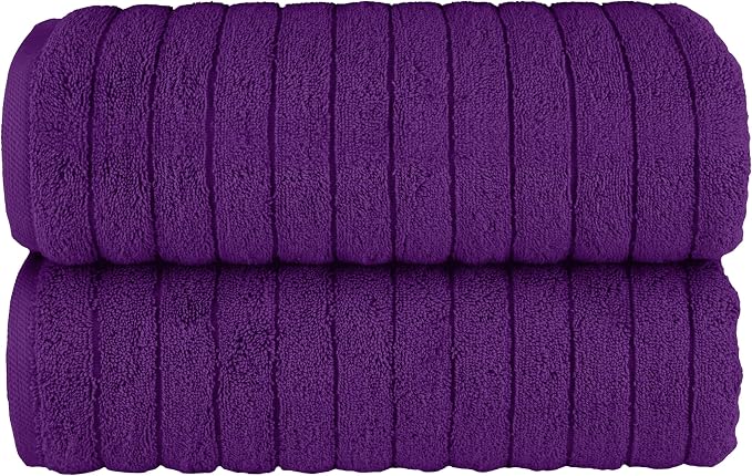 Elegant Comfort 100% Turkish Cotton Corduroy Ribbed Luxury Soft 2 Pack Bath Towels 27 x 54 Inch - Ultra Plush, Absorbent, Quick Dry, Hotel Spa Quality Towels for Bathroom Essentials, Purple