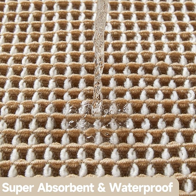 TYUU Waffle Bath Mat, Boho Bathroom Rugs Non Slip, 36x24 Khaki & White | Super Absorbent Quick Dry Bath Rug, Non-Slip Backing, Soft Waffle Washable Farmhouse Bathroom Mats, Tub, Shower & Home Decor