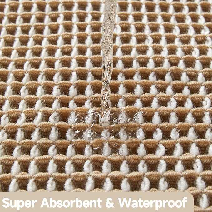TYUU Waffle Bath Mat, Small Boho Bathroom Rugs Non Slip 24x16 Khaki & White | Super Absorbent Quick Dry Bath Rug, Non-Slip Backing, Soft Waffle Washable Farmhouse Bathroom Mats, Tub, Shower & Home Decor