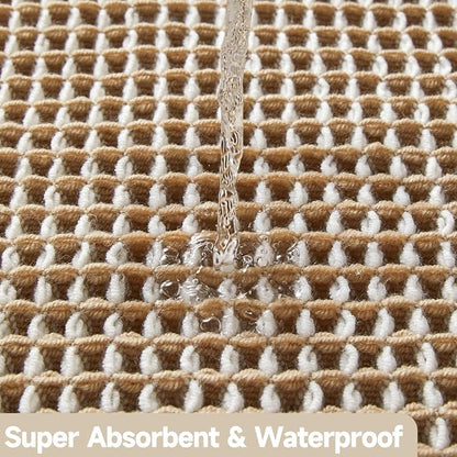 TYUU Waffle Bath Mat, Small Boho Bathroom Rugs Non Slip 24x16 Khaki & White | Super Absorbent Quick Dry Bath Rug, Non-Slip Backing, Soft Waffle Washable Farmhouse Bathroom Mats, Tub, Shower & Home Decor