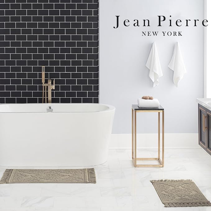 Jean Pierre - Ricardo Bath Mats, Set of 2 Woven Fringe Bathroom Rugs, 100% Cotton, Premium Bathroom Decor - Measures 17" x 31" and 21" x 41" - Linen