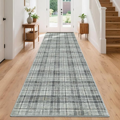 2x10 Runners for Hallway Non Slip Washable Kitchen Rugs, Farmhouse Tartan Plaid Area Rug Soft Low Pile Stain Resistant Indoor Carpet Runners for Entryways, Living Room