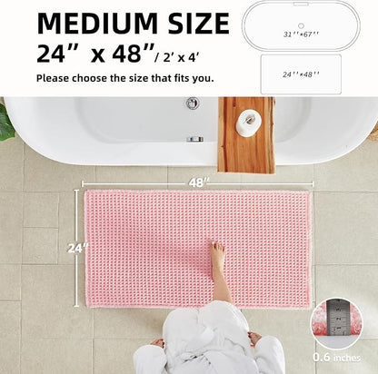 TYUU Waffle Bath Mat, Cute Bathroom Rugs Non Slip, 48x24 Light Peachy Pink | Super Absorbent Quick Dry Bath Rug, Non-Slip Backing, Soft Waffle Washable Farmhouse Bathroom Mats, Tub, Shower & Home Decor