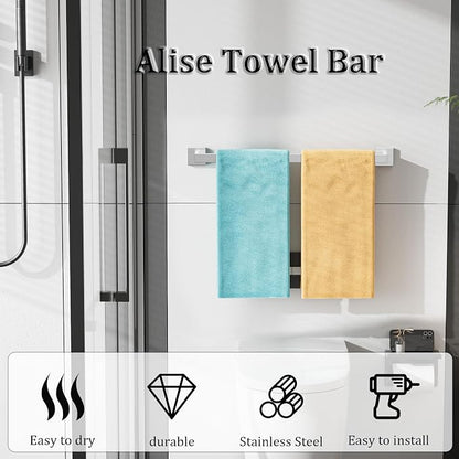 Alise Towel Bar Towel Racks for Bathroom Wall Mount 24 Inch,Brushed Nickel | SUS304 Stainless Steel Bathroom Towel Holder, Full Square Towel Rod Towel Hanger for Bathroom Lavatory Kitchen