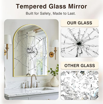 Vanity Bathroom Mirror for Wall, 2 Pack 30"x20" Arched Bathroom Mirror for Over Sink, Arched Metal Frame for Bedroom, Living Room, Entryway, Hanging or Leaning, Gold