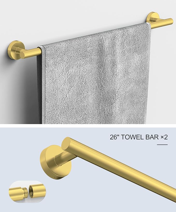 12Pcs Brushed Gold Bathroom Hardware Accessories Set SUS304 Stainless Steel | Bath Towel Bar Set, Toilet Paper Holders, Towel Rings Racks, Robe Towel Hooks by HOMEMYSTIQUE