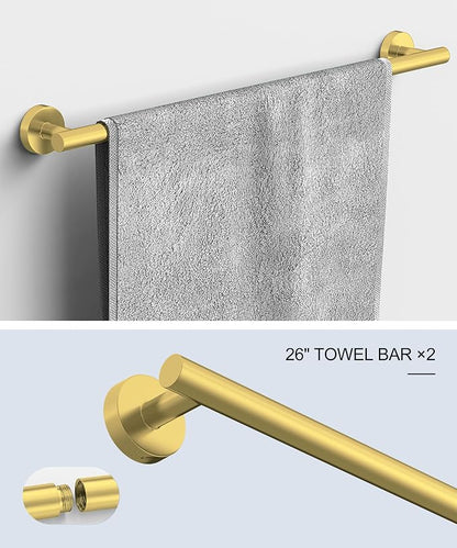 12Pcs Brushed Gold Bathroom Hardware Accessories Set SUS304 Stainless Steel | Bath Towel Bar Set, Toilet Paper Holders, Towel Rings Racks, Robe Towel Hooks by HOMEMYSTIQUE