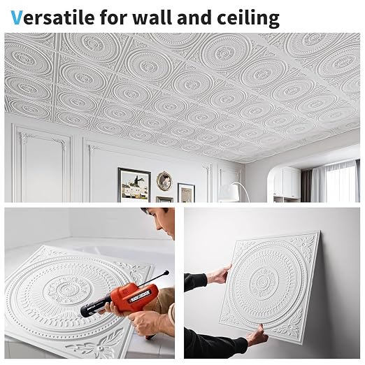 Art3d 12-Pack 2 x 2 ft Drop Ceiling Tiles for Interior Decor, White | PVC, Waterproof, Lightweight, Shatterproof, Anti-Fade, Compatible with Grid System, Ideal for Kitchen, Bathroom, Basement