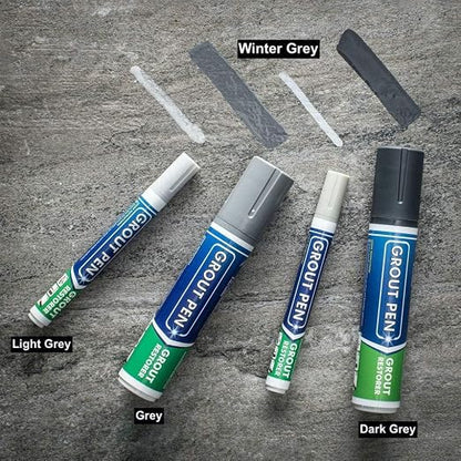 Grout Pen Winter Grey Tile Grout Paint Marker - 2 Pack w/Extra Tips (7mL) | Waterproof Grout Refresh Restorer for Kitchen & Bathroom, Tile Grout Colorant and Sealer Pens - Narrow Tip 5mm - Winter Grey