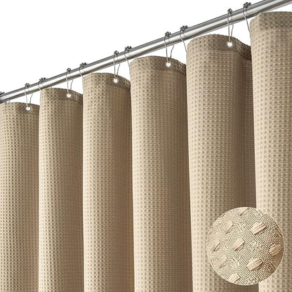 Stall Waffle Shower Curtain 256 GSM Heavy Fabric 60x72 Beige/Khaki | 60 Inch Wide, Thick Cloth, Weighted Hem, Water Repellent, Hotel Luxury Polyester Shower Curtain Set for Bathroom 10 Hooks