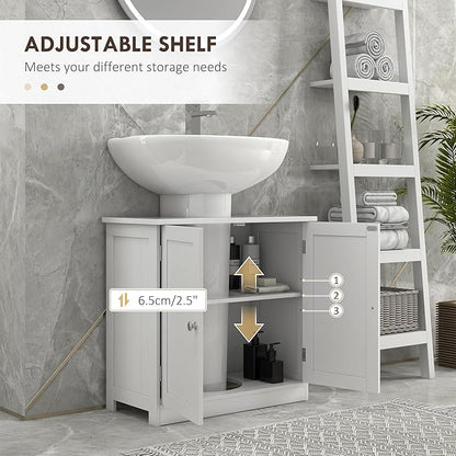HOMCOM Under Sink Bathroom Cabinet, Pedestal Sink Storage Cabinet with 2 Doors, Shelf and U-Shape, White