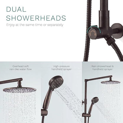 Fennocasa Polaris 3 Retrofit Rain Shower System, 3-Setting Handheld Shower Combo with Slide Bar, 8" Low Profile Shower Head (2.5 GPM Oil-Rubbed Bronze)