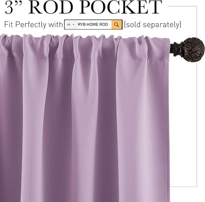 RYB HOME Small Kitchen Curtains, Room Darkening Drapes Energy Efficient Half Window Coverings Heavy Duty Solid Decor for Bedroom Bathroom Dining Room, W42 x L45 inches, Lilac, 2 Panels Set