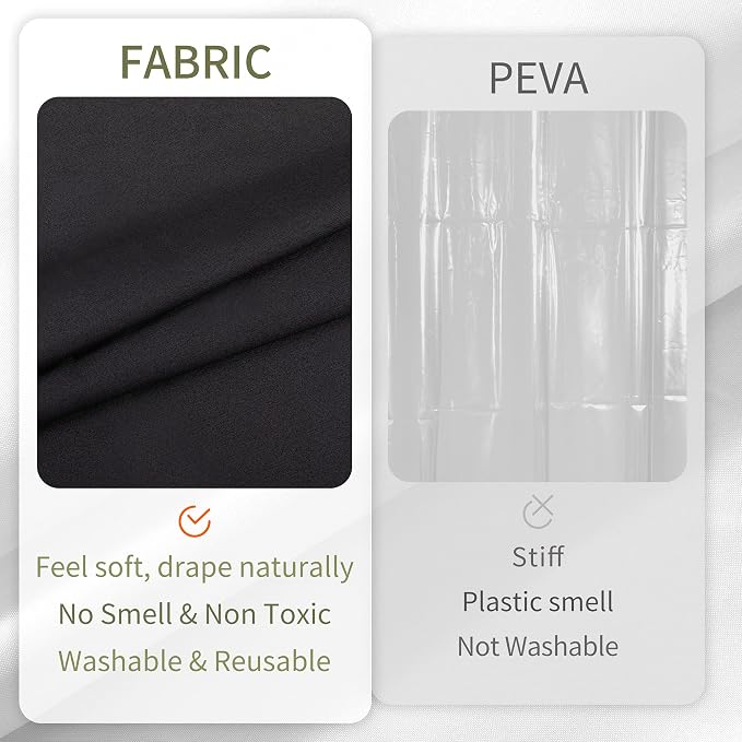 ALYVIA SPRING 72x74 Long Waterproof Fabric Shower Curtain or Liner Black | 3 Magnets, Soft Cloth & Hotel Quality, Machine Washable, Light-Weight, Long Size