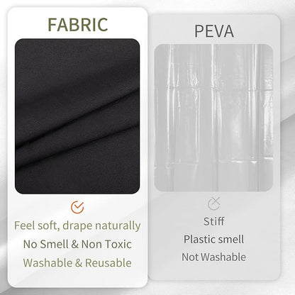 ALYVIA SPRING 72x74 Long Waterproof Fabric Shower Curtain or Liner Black | 3 Magnets, Soft Cloth & Hotel Quality, Machine Washable, Light-Weight, Long Size