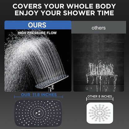 Veken Gunmetal Gray 11.8" High Pressure Shower Head with Handheld, Durable | Handheld Shower with Multi Spray Modes, Rainfall Combo with 15" Metal Extension Arm, Detachable Dual Shower, Bathroom Decor