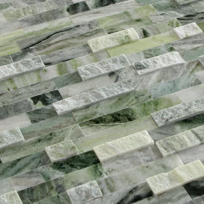 SUNWINGS 5-Sheet Peel and Stick Mosaic Natural 3D Stone Self Adhesive Marble Tiles, 11.5" x 10.7" Stick on Backsplash for Kitchen Bathroom Fireplace Vanity, Emerald Green