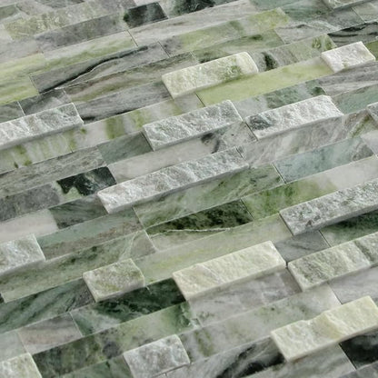 SUNWINGS 5-Sheet Peel and Stick Mosaic Natural 3D Stone Self Adhesive Marble Tiles, 11.5" x 10.7" Stick on Backsplash for Kitchen Bathroom Fireplace Vanity, Emerald Green