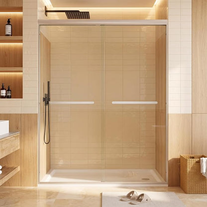 44"-48" W x 72" H Sliding Shower Door, Fully Framed Brushed Aluminum Alloy, Dual 5/16" Tempered Glass with Coating, Silver Square Track, Bypass Space-Saving Design