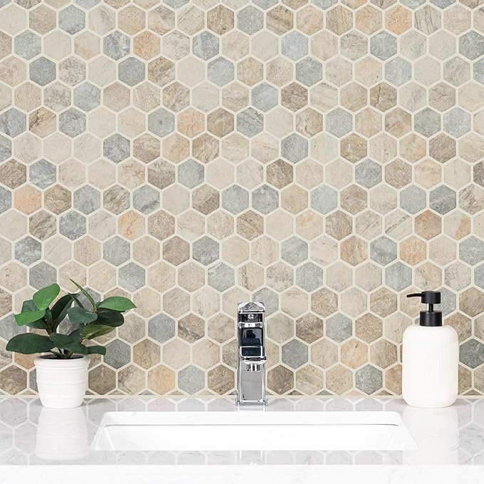 MSI Stonella Hexagon 11.25 in. x 12.75 in. x 6 mm Textured Glass Mesh-Mounted Mosaic Tile for Bathroom, Kitchen Backsplash, Accent Wall Tile, and Shower Wall Tile