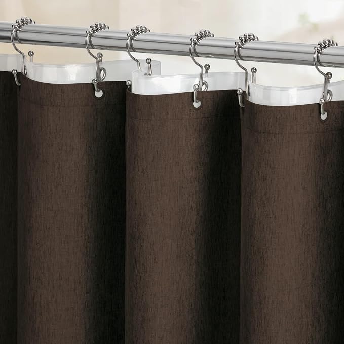BTTN 3 in 1 Shower Curtain Set - 96 Inch Extra Long Linen Textured Cloth Shower Curtain Liner with Plastic Hooks and 3 Magnets, Tall Modern Hotel Waterproof Shower Curtain for Bathroom, Brown,72x96