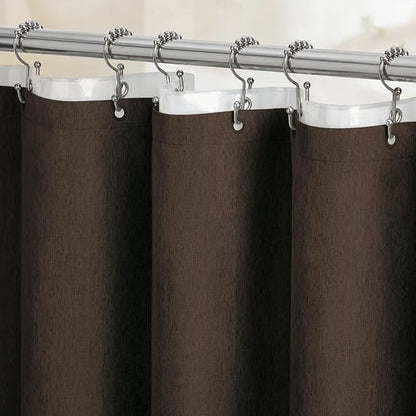 BTTN 3 in 1 Shower Curtain Set - 96 Inch Extra Long Linen Textured Cloth Shower Curtain Liner with Plastic Hooks and 3 Magnets, Tall Modern Hotel Waterproof Shower Curtain for Bathroom, Brown,72x96
