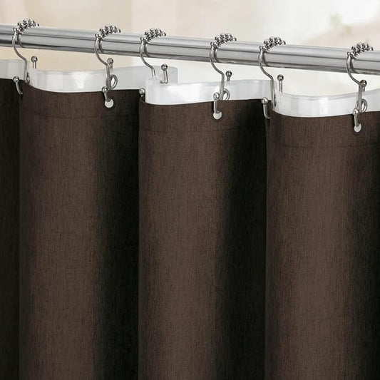 BTTN 3 in 1 Shower Curtain Set - 96 Inch Extra Long Linen Textured Cloth Shower Curtain Liner with Plastic Hooks and 3 Magnets, Tall Modern Hotel Waterproof Shower Curtain for Bathroom, Brown,72x96