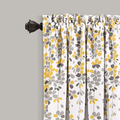 Lush Decor Weeping Flower Light Filtering Window Curtain Panels, Pair, 52"W x 63"L + 2" Header, Yellow & Gray - Charming Modern Floral Curtains for Living Room, Dining Room, & Bedroom