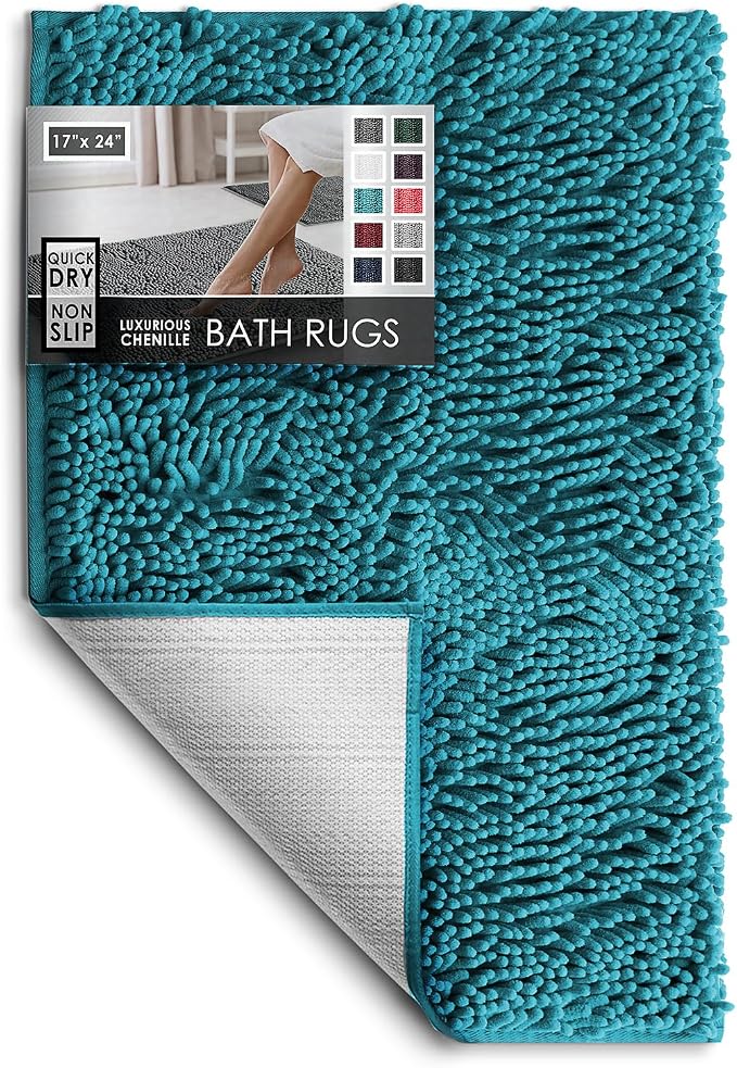 Hearth & Harbor Bathroom Rugs, Chenille Bath Mat - Machine Washable Bath Mats for Bathroom Non-Slip Backing Rubber, Quick Dry Bathroom Mat