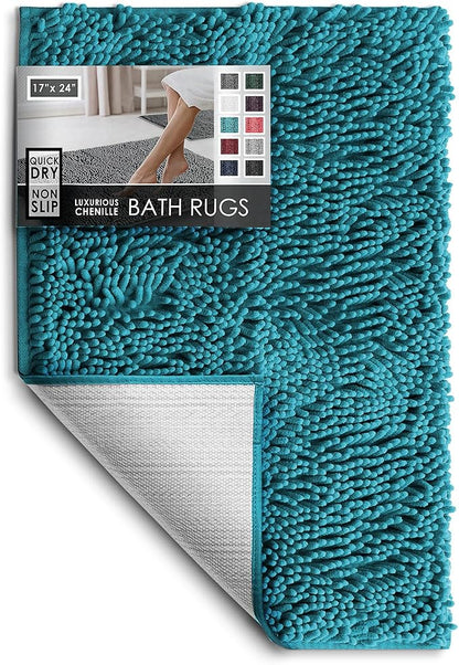 Hearth & Harbor Bathroom Rugs, Chenille Bath Mat - Machine Washable Bath Mats for Bathroom Non-Slip Backing Rubber, Quick Dry Bathroom Mat
