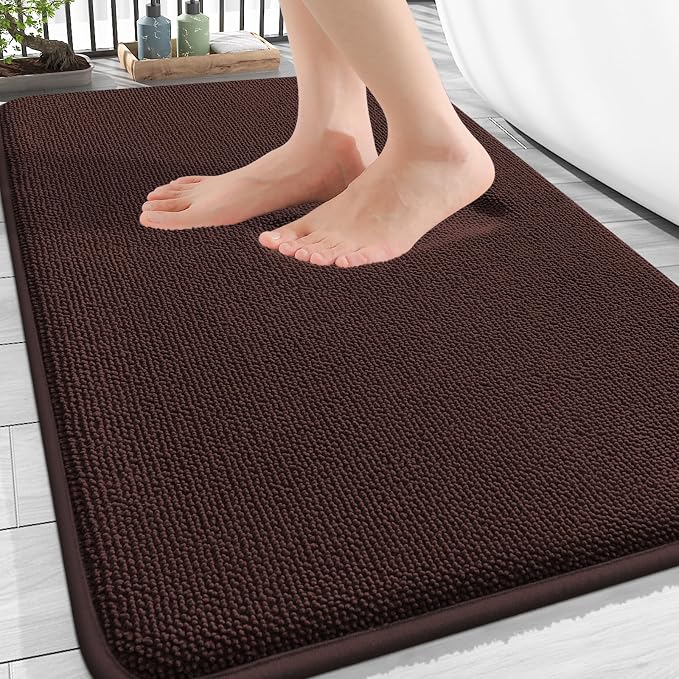 OLANLY Thick Memory Foam Bathroom Rugs 30x20, Absorbent Bath Mat, Brown | Soft Quick Dry Bath Rugs, Non-Slip, Machine Washable Carpet for Bathroom Floor, Tub and Shower, Home Decor Accessories