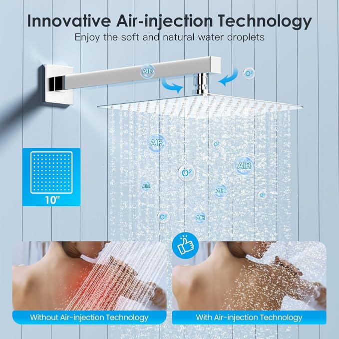 Shower System Shower Faucet Set with Push-Button Diverter and Wall Supply Elbow 10 Inch Shower Head Polished Chrome