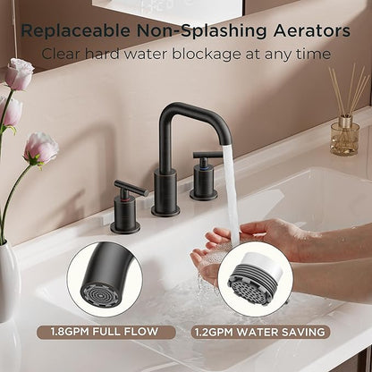 FORIOUS Oil Rubbed Bronze Bathroom Sink Faucets 3 Hole, 8 Inch Widespread Bathroom Faucet with Pop Up Drain and cUPC Supply Lines, for Vanity Restroom RV Lavatory