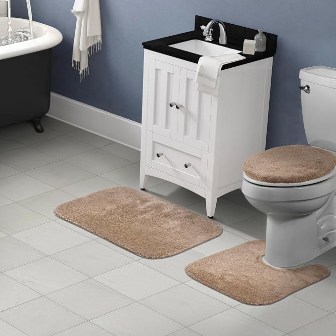 Garland Rug Traditional 3 Piece Nylon Washable Bathroom Rug Set Taupe