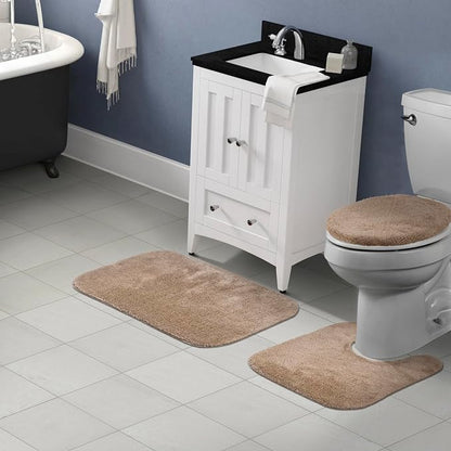 Garland Rug Traditional 3 Piece Nylon Washable Bathroom Rug Set Taupe