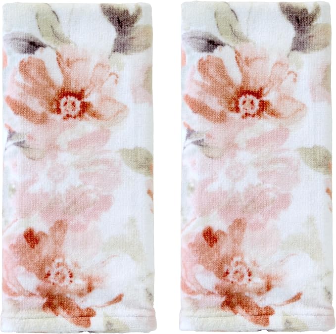 SKL Home Misty Floral Hand Towel Set-2pc, 100% Cotton, Blush | Soft, printed velour. Great for use in the bathroom, kitchen, bar, or any sink space & gifting.