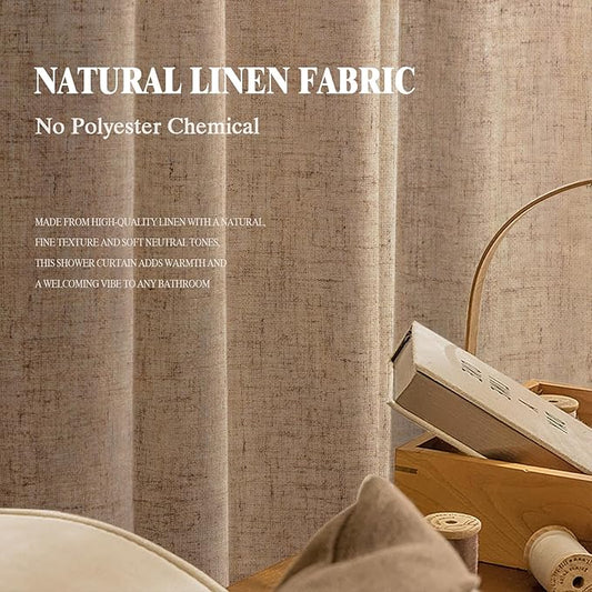 Linen Shower Curtain Khaki, Fabric Boho Farmhouse Shower Curtains for Bathroom Cotton Natural Cloth Liner Set 72" W x 72" L