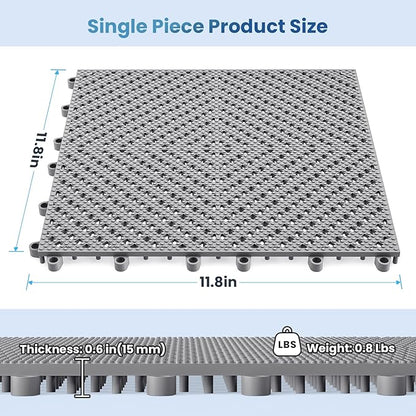 60-Pcs Interlocking Tile, Indoor/Outdoor Drainage Interlocking Floor Tiles 11.8" x 11.8", Anti-Slip Waterproof Soft PVC Splicing Flooring Tile for Garage Patio Pool Bathroom, Grey