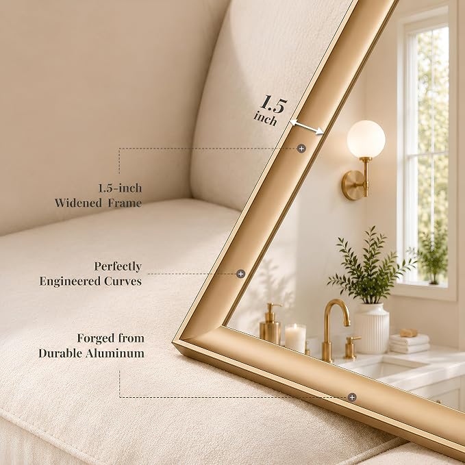 2 Pack 22 x 30 Inch Brush Gold Bathroom Mirror for Over Sink | Curved Aluminum Frame Rectangular Vanity Mirror, HD Tempered Glass, Rust-Resistant Wall Mirror for Bedroom & Entryway