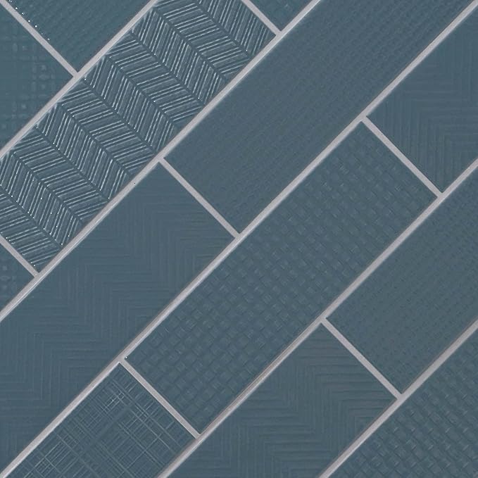 M S International Urbano Navy Glossy Mix Ceramic Subway Wall Tile for Bathroom, Kitchen Backsplash, Accent, and Shower - Sample