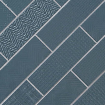 M S International Urbano Navy Glossy Mix Ceramic Subway Wall Tile for Bathroom, Kitchen Backsplash, Accent, and Shower - Sample