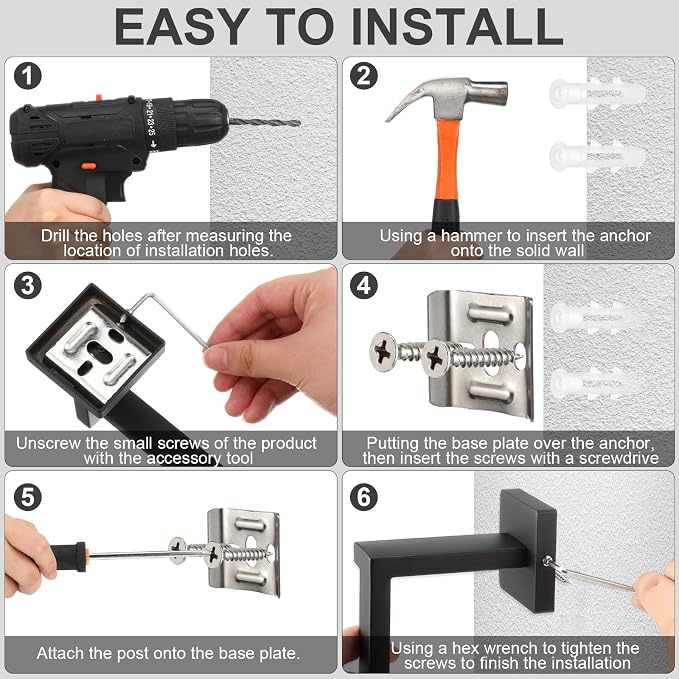 Gisafai 30 Pcs Black Bathroom Hardware Accessories Set 23.6 Inch Bath Towel Bar Kit Stainless Steel Bathroom Hardware Set Towel Racks Ring Robe Hooks Paper Holder for Wall Mounted